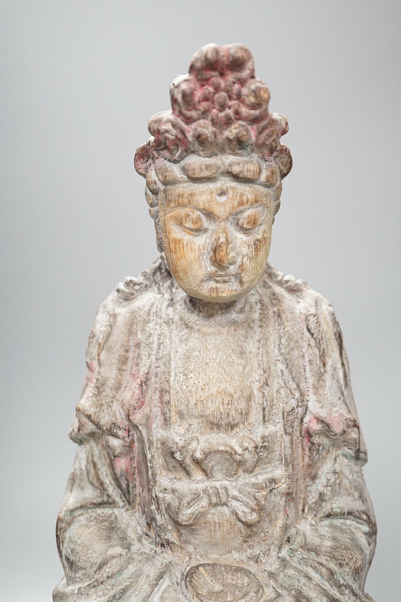 A Chinese carved wood figure of Guanyin, 35cm